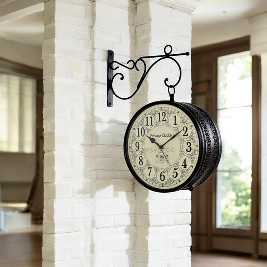 Kronyx Vintage Clock Metal Double Side Hand-Crafted Black Wall Clock / 8 Inch (20 CM's) / VC-6570-Analog