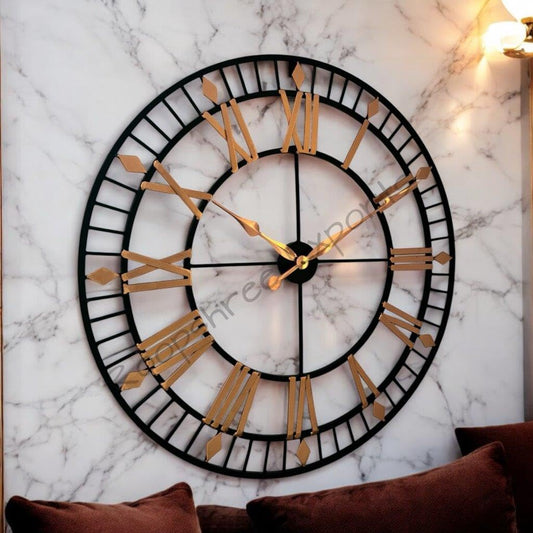 Kronyx Iron Hand-Crafted Extra Large Analog Wall Clock/Black & Rose Gold Colour / 30 Inch (75 Cm's)