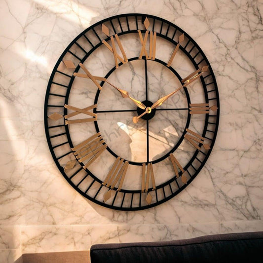 Kronyx Iron Hand-Crafted Extra Large Analog Wall Clock/Black & Rose Gold Colour / 30 Inch (75 Cm's)