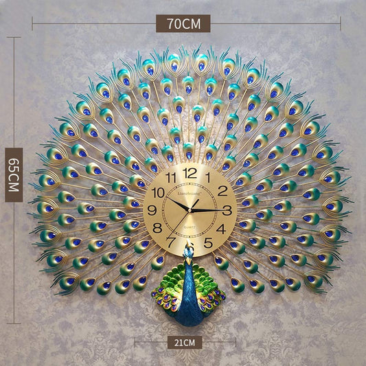 Kronyx Home Decoration European Peacock Wall Clock Crystal Luxury Living Room Creative Art, 7W x 72H Centimeters,Analog (Peacock)