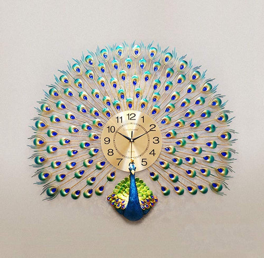 Kronyx Home Decoration European Peacock Wall Clock Crystal Luxury Living Room Creative Art, 7W x 72H Centimeters,Analog (Peacock)