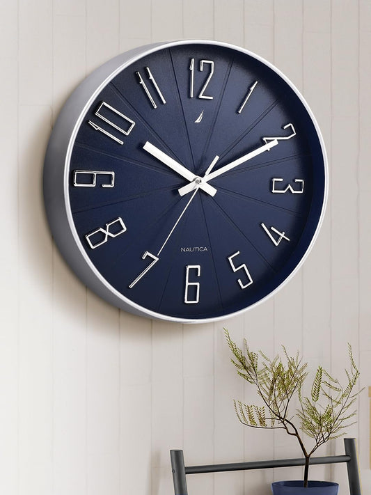Kronyx 12 Inch I Non Ticking Silent Analog Wall Clock I 1Pc Analog Wall Clock I Unique Analog Wall Clock for Home L Large Analog Wall Clock L Abs 3D Matt Rim I Matt Navy-Silver