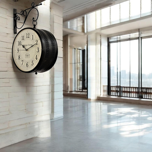 Kronyx Vintage Clock Metal Double Side Hand-Crafted Black Wall Clock / 8 Inch (20 CM's) / VC-6570-Analog